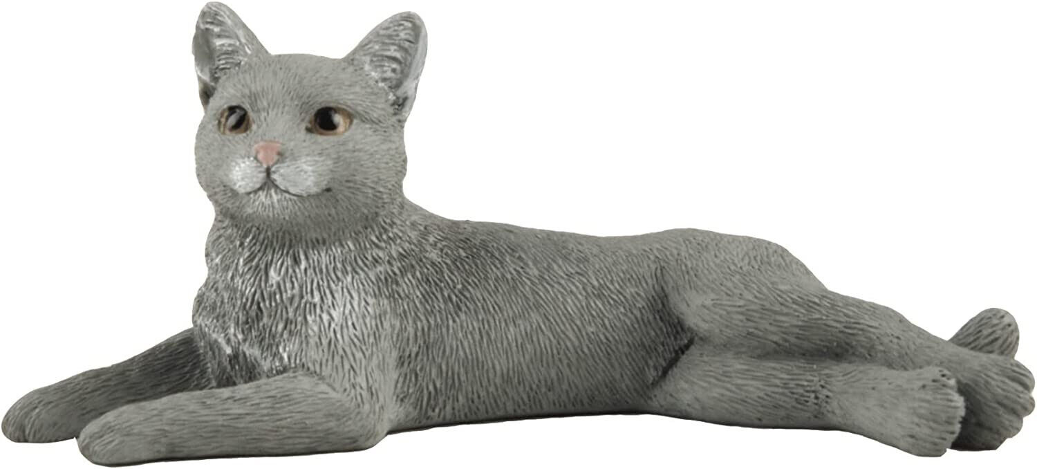 3 Inch Grey Cat Laying Hand Painted Mini Figurine Statue Sculpture  *NEW