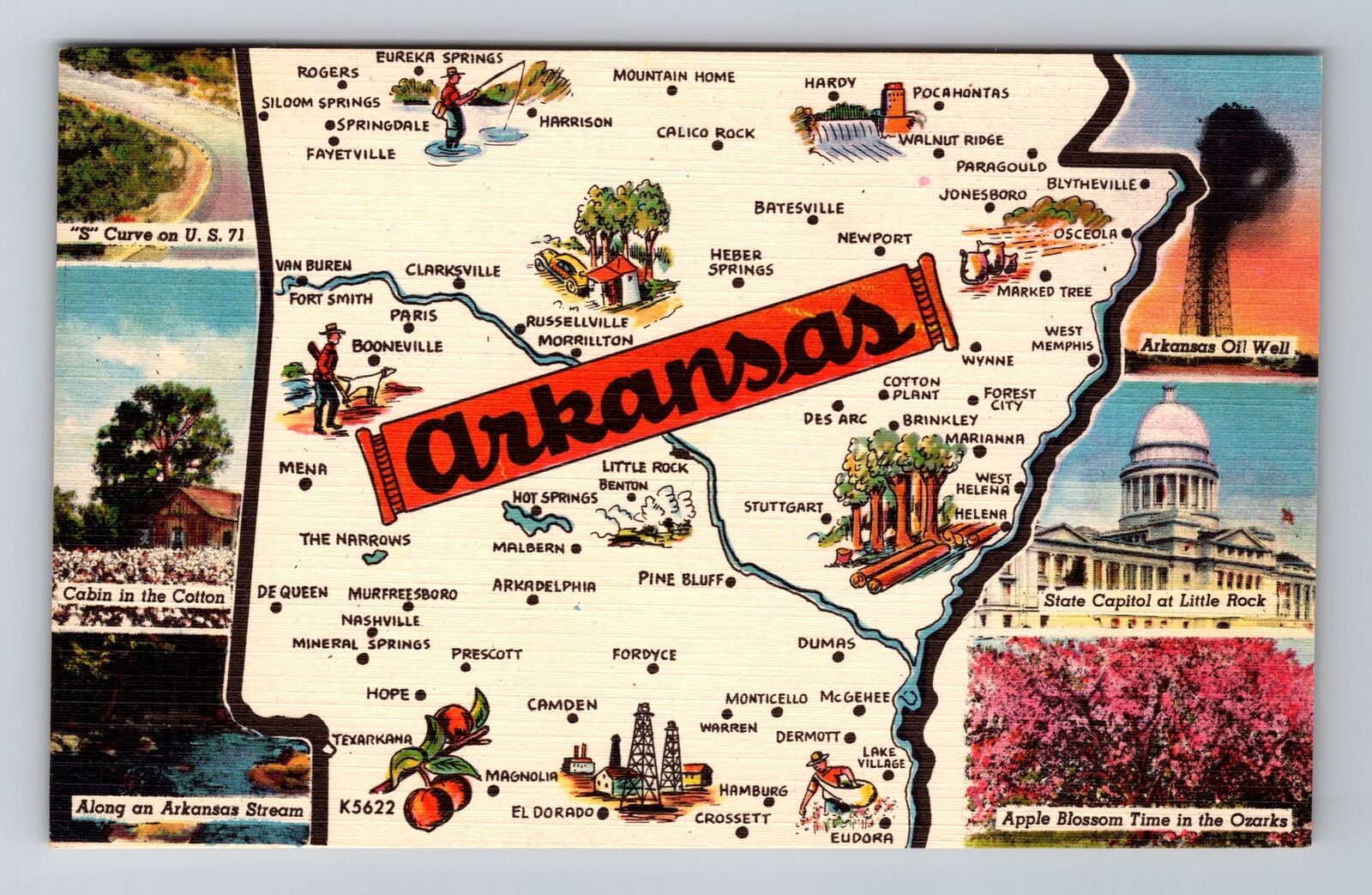 AR-Arkansas, Landmarks On Map, Antique, Vintage Souvenir Postcard