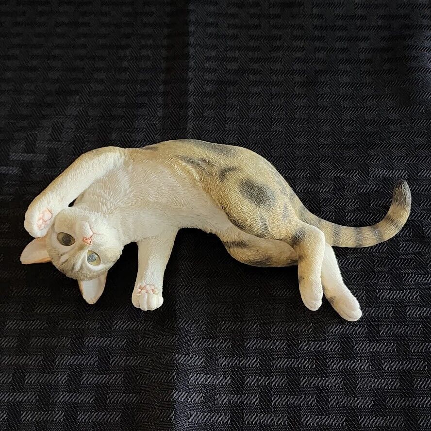 Country Artists 01684 Tabby Playful Gray Cat Lying Figurine Large Lifelike Eyes