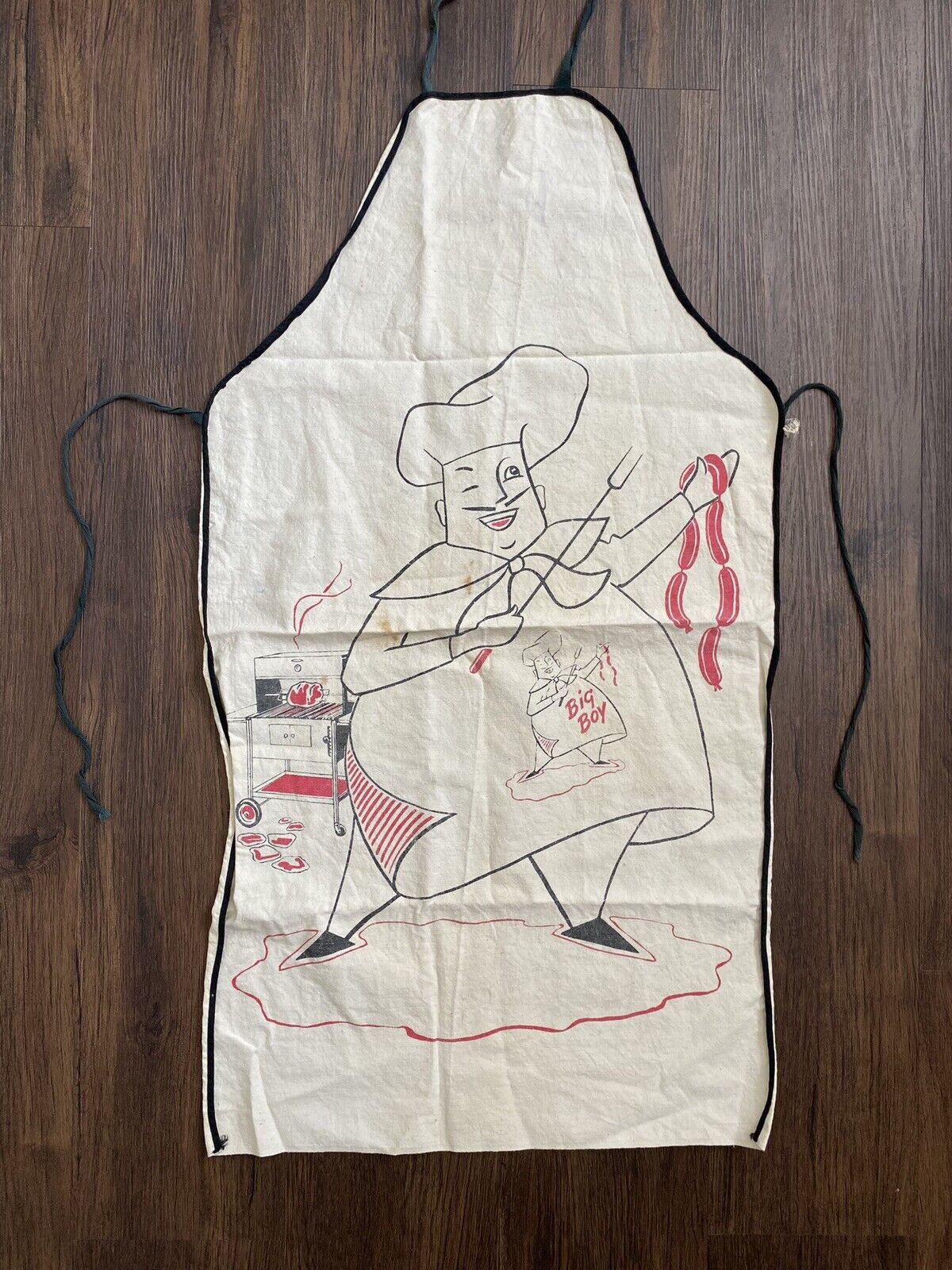 Vintage 1950s BBQ barbecue men\'s apron Big Boy mid century red white black