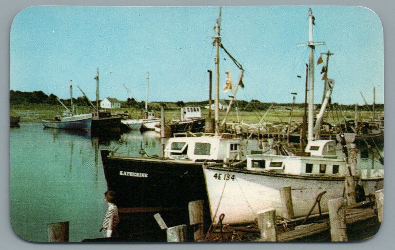 Fishing Trawlers in A Cape Cod Harbor Boats Vintage Postcard
