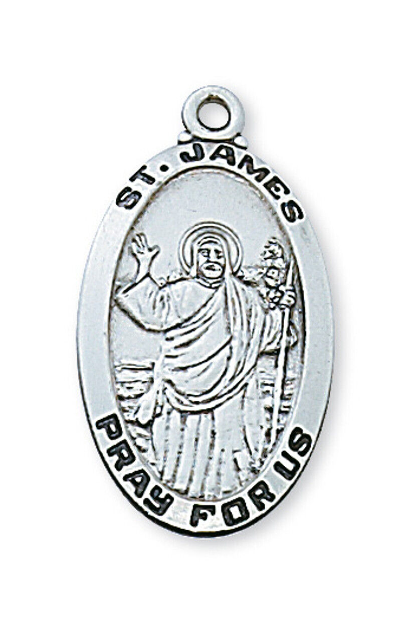 Saint James Sterling Silver Medal 24 Inch Rhodium Plated Catholic Jewelry Chain