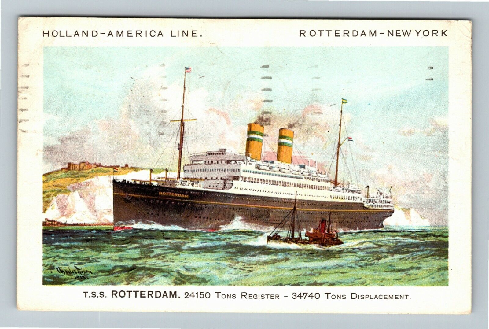 TSS Rotterdam Holland America Line c1937 Vintage Souvenir Postcard