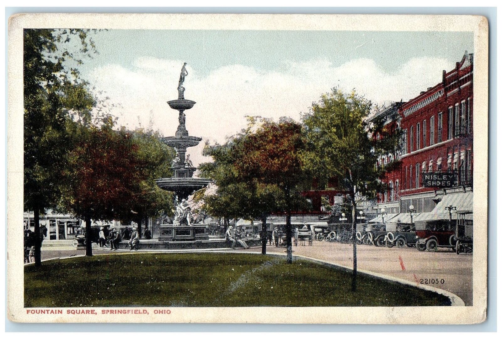 c1920\'s Fountain Square People Classic Cars Parked Springfield Ohio OH Postcard