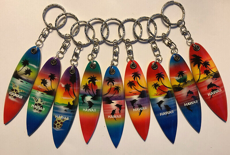 ONE Airbrushed Wooden Surfboard Key Chain Jewelry Hawaii Rainbow Hawaiian Gift N