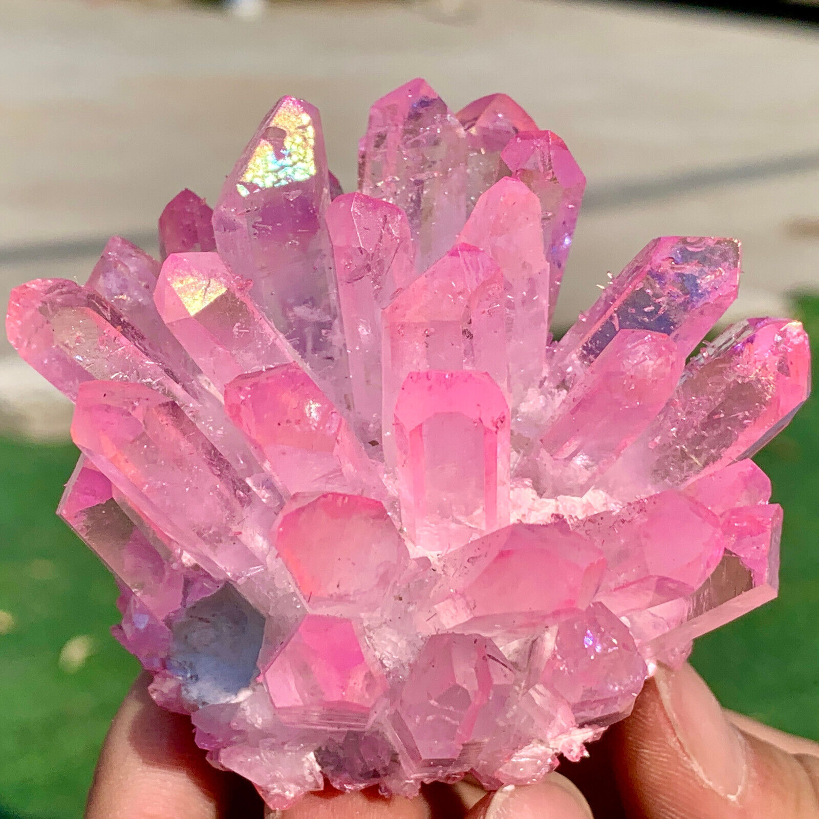 211G New find pink phantom quartz crystal cluster mineral sample