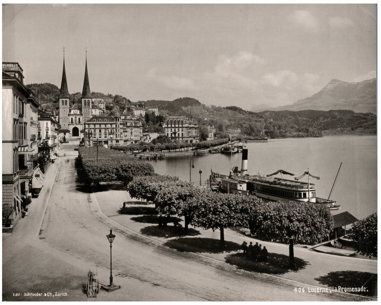 Schroeder. Switzerland, Lucerne, La Promenade Vintage print.  Photomechanics 21
