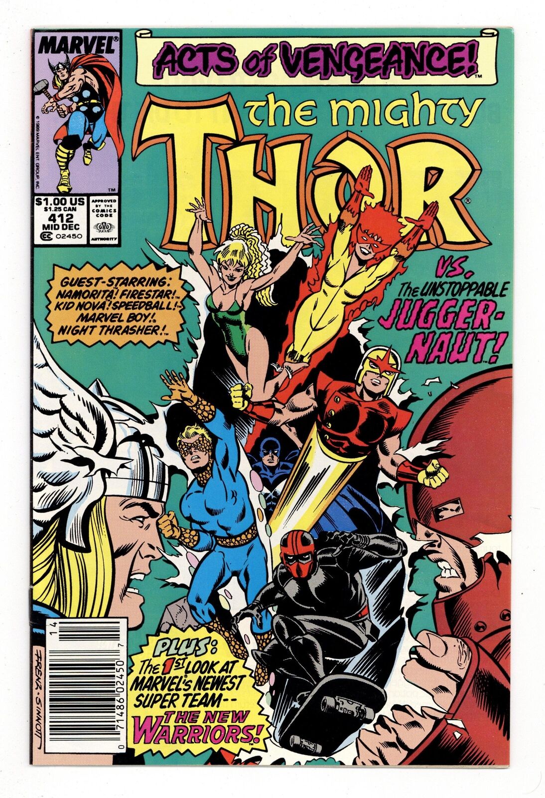 Thor #412 FN+ 6.5 1989 1st full app. New Warriors