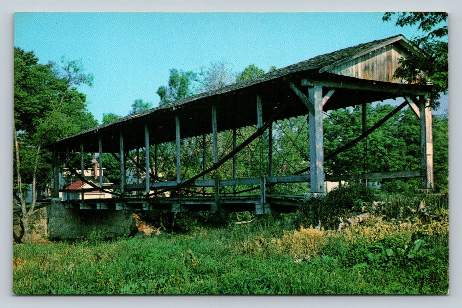 Inverted Bowstring Suspension Covered Bridge Germantown Ohio VINTAGE Postcard