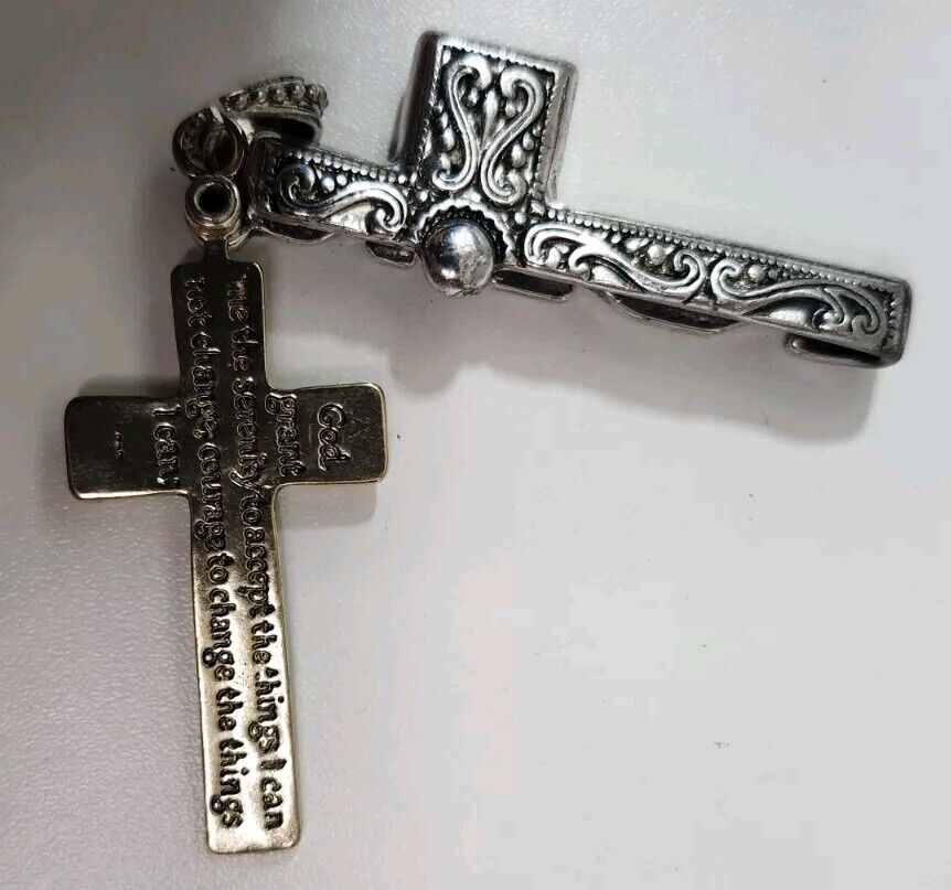 ANTIQUE CROSS RELIQUARY Serenity Prayer RELICS PENDANT RELIC RARE  Silver Cross