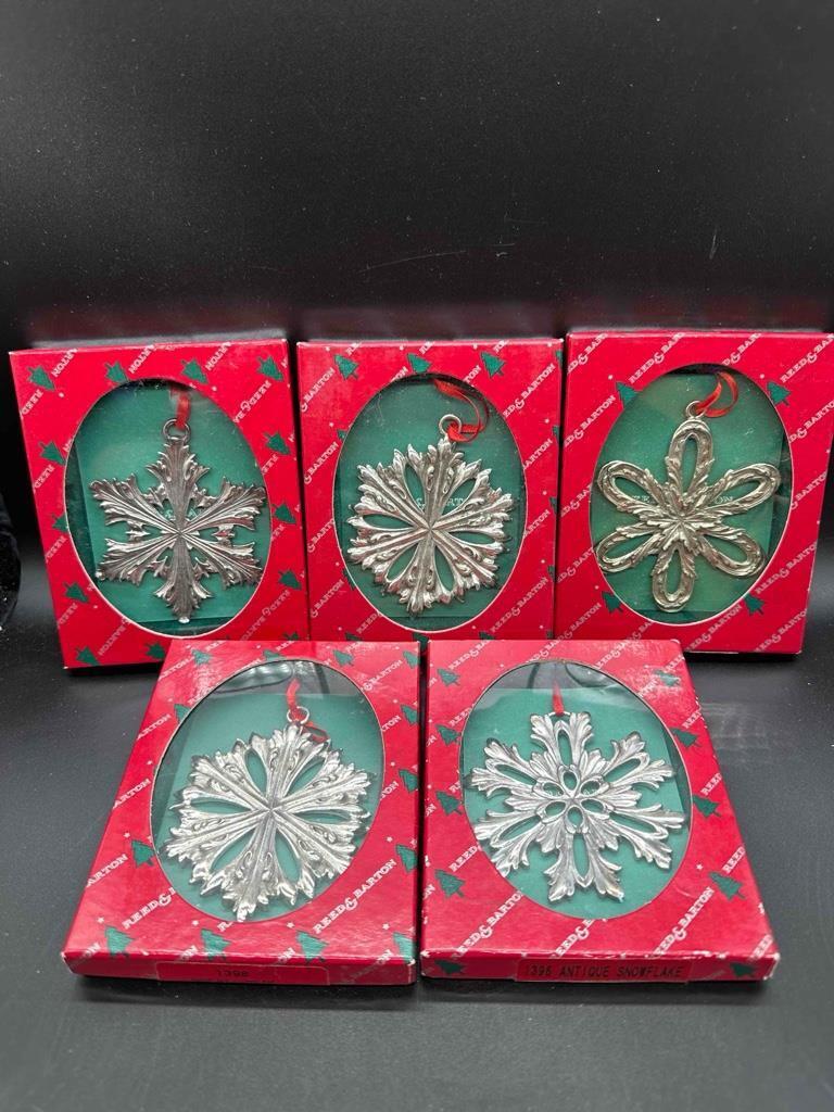 Vtg. Reed & Barton Silver Snowflake Ornaments - Lot of 6 Winterleaf Antique New