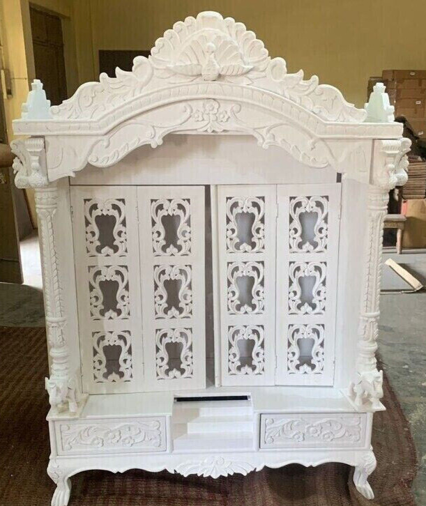 Wooden Temple white glosy beautiful Wooden Mandir for Home Decorative & Worship