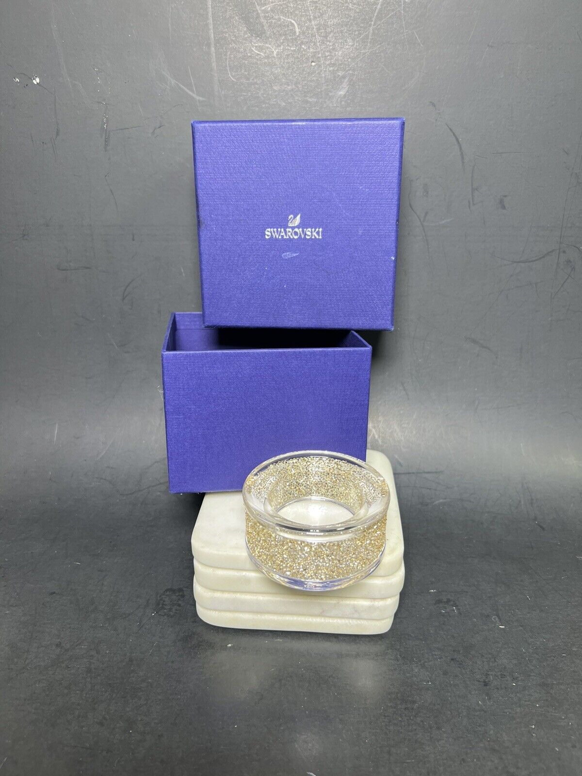 NIB Authentic Swarovski Exclusive Tea Light Holder Gold Shimmer