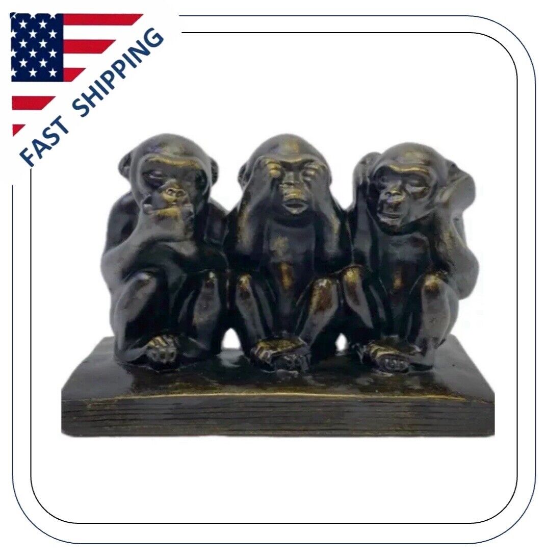 Speak No Evil See No Evil Hear No Evil 3 Wise Monkeys Figurine Black Gold MCM