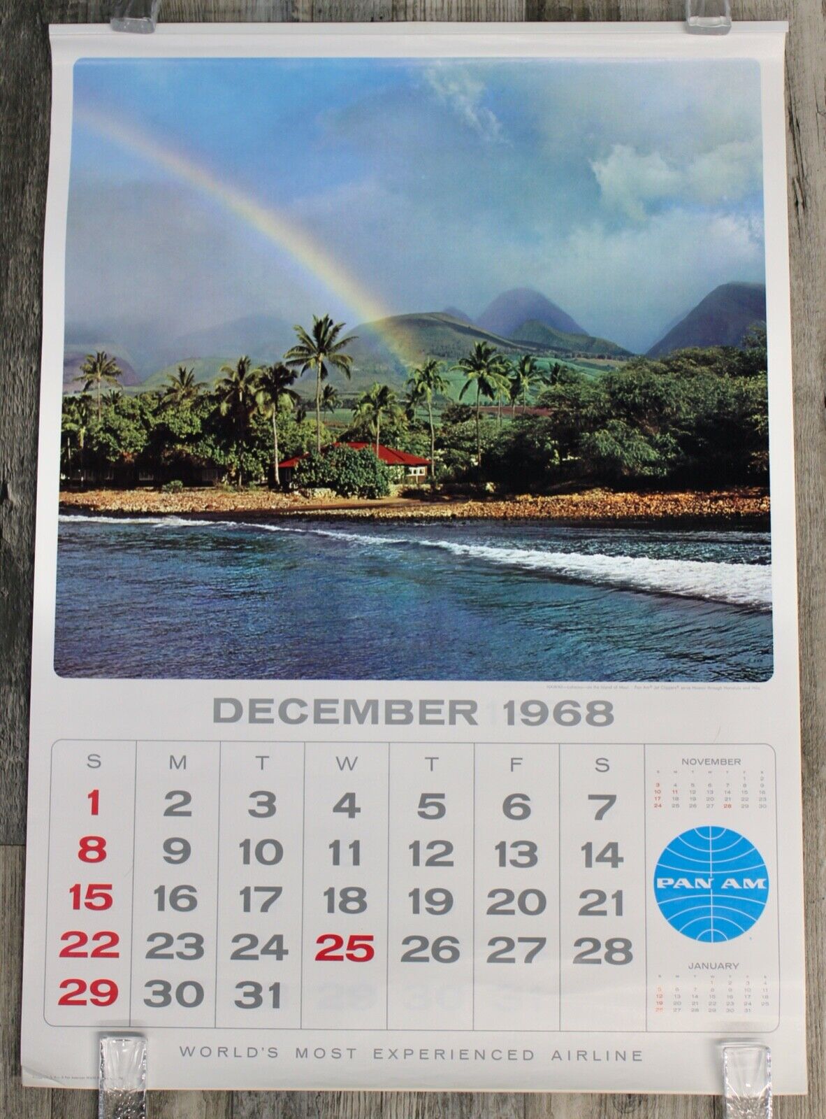 05/10.  Vintage Dec 1968 to Dec 1969 Pan Am Airlines 13 page Wall Calendar