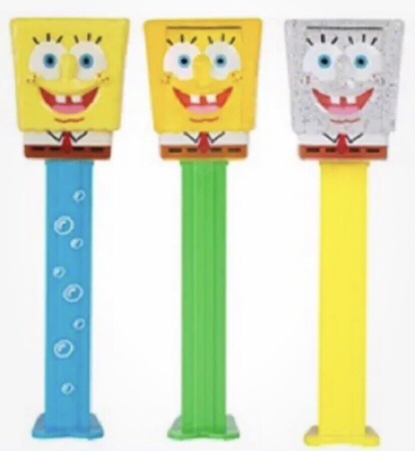 PEZ New SpongeBob Set Of 3 (Spongebob Bubbles, Yellow Crystal, Glitter Clear)