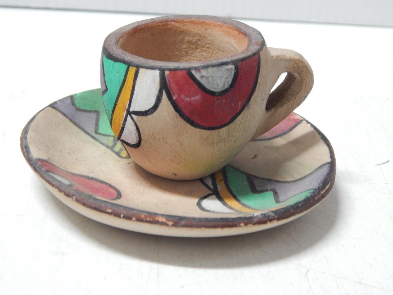 VINTAGE TESUQUE POTTERY MINIATURE CUP AND SAUCER - c.1950s