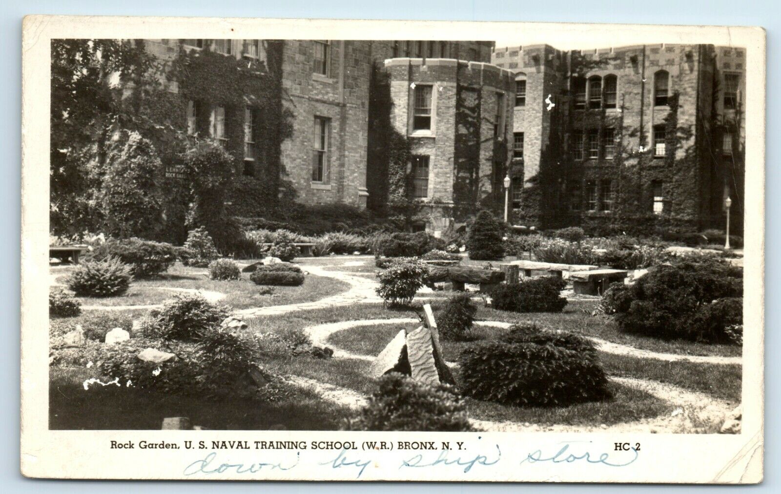 Postcard Rock Garden US Naval Training School (W.R.) Bronx NY (crease) RPPC A163