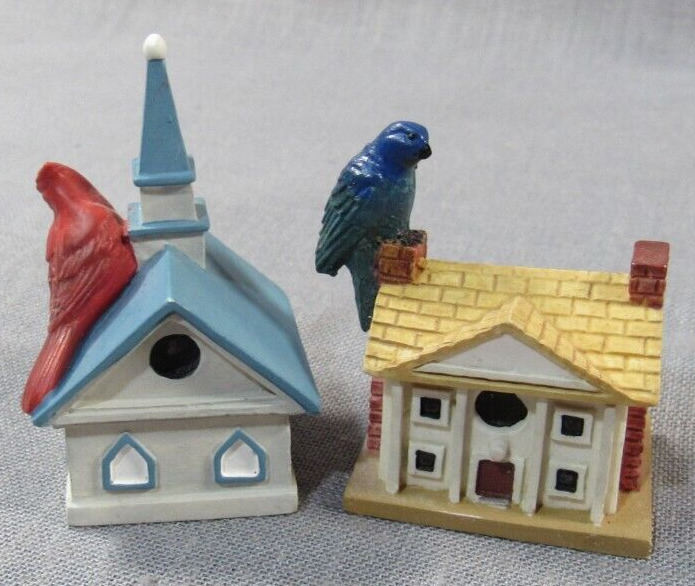 Lot of 2 Vintage Lenox Miniature Bird Houses Retired Collectible red & blue bird