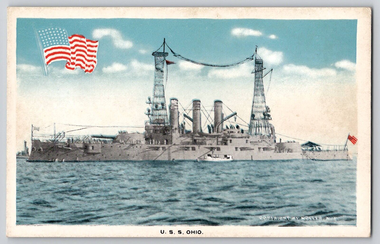 USS Ohio BB-12 Connecticut Class Battleship MULLER Postcard c1915 Flag GW Fleet