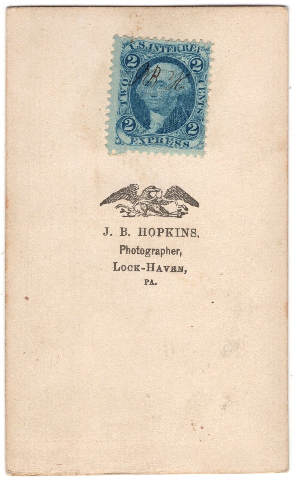 CIRCA 1860s CDV 2c WASHINGTON EXPRESS CIVIL WAR TAX STAMP J.B. HOPKINS PA