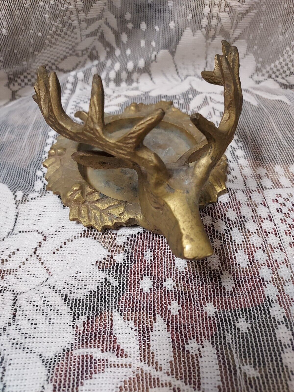 Vtg Brass Stag Deer Head Candle Holder/Trinket Dish/Coaster / Ashtray/ Lodge