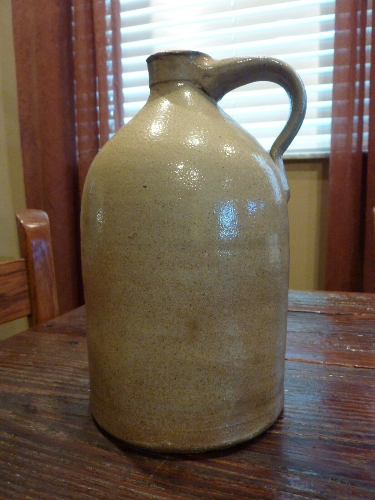 Antique Old Ovoid Stoneware Jug Salt Glaze Handled Country  9\'\' High