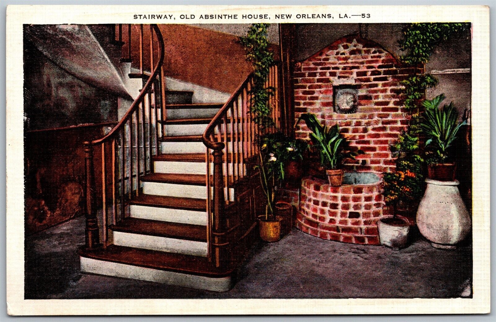 Vtg New Orleans Louisiana LA Stairway Old Absinthe House 1930s Linen Postcard