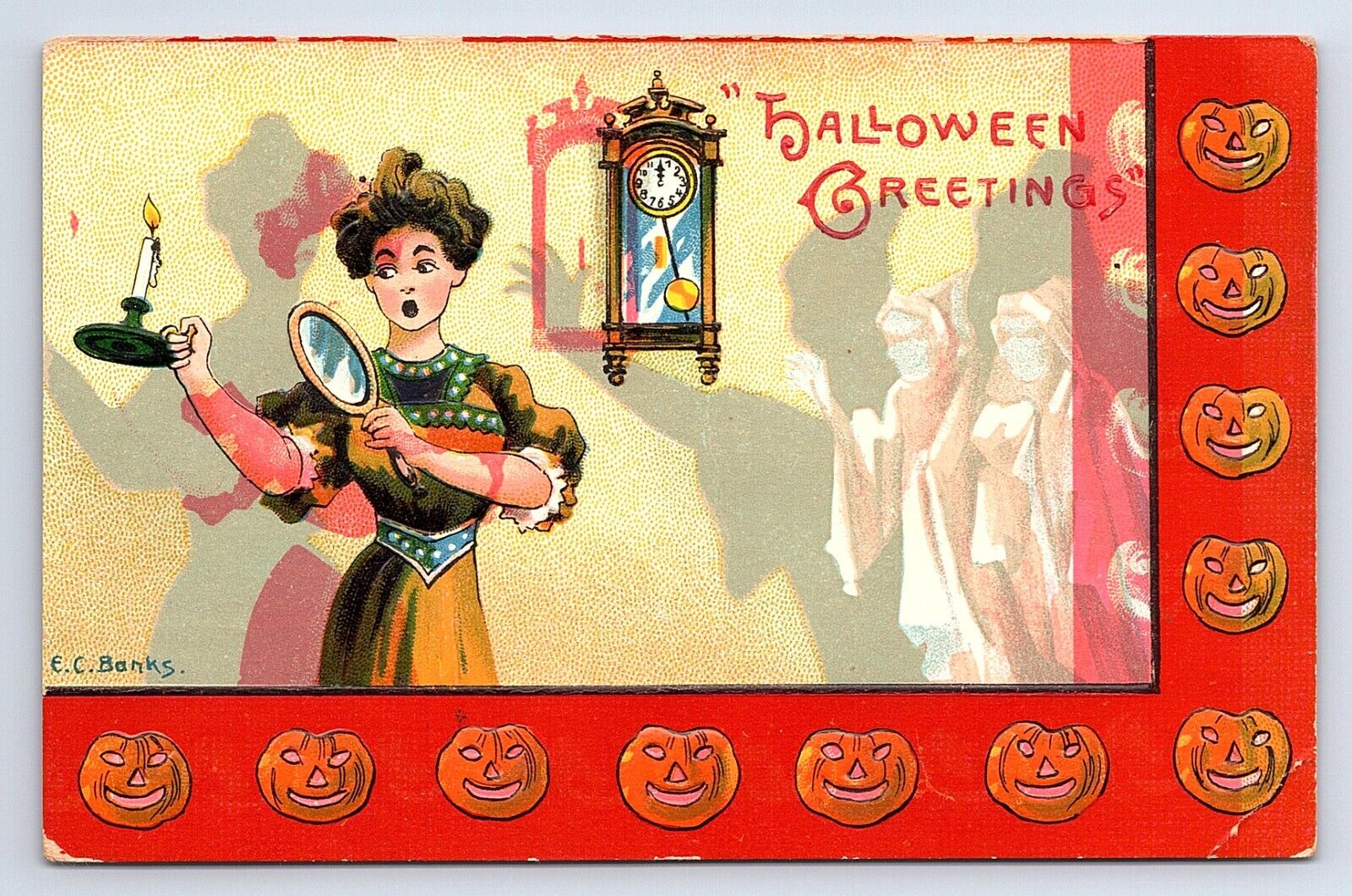 Postcard Halloween Greetings E.C. Banks Artist Signed