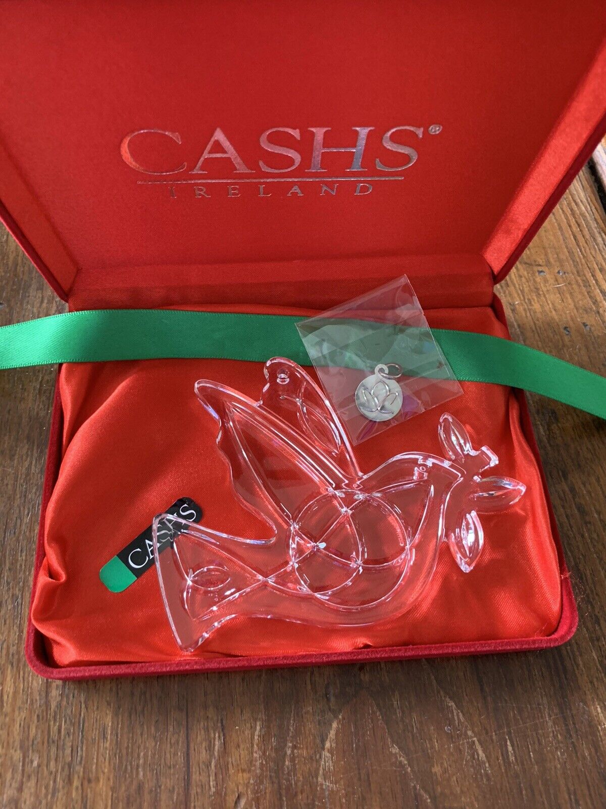 Cashs of Ireland Vintage Crystal Dove Ornament Box Ribbon Hang Tag NIB