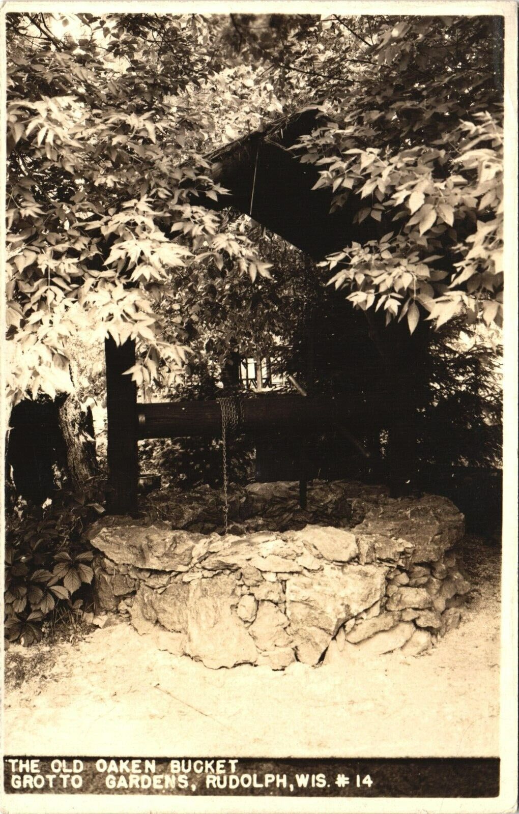 GROTTO GARDENS OLD WELL antique real photo postcard rppc RUDOLPH WISCONSIN WI