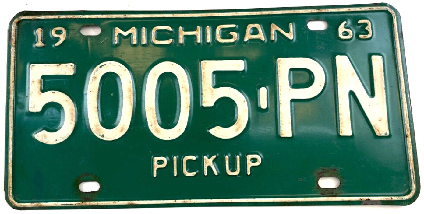 Vintage 1963 Michigan Pickup License Plate Man Cave 5005-PN Decor Collectors