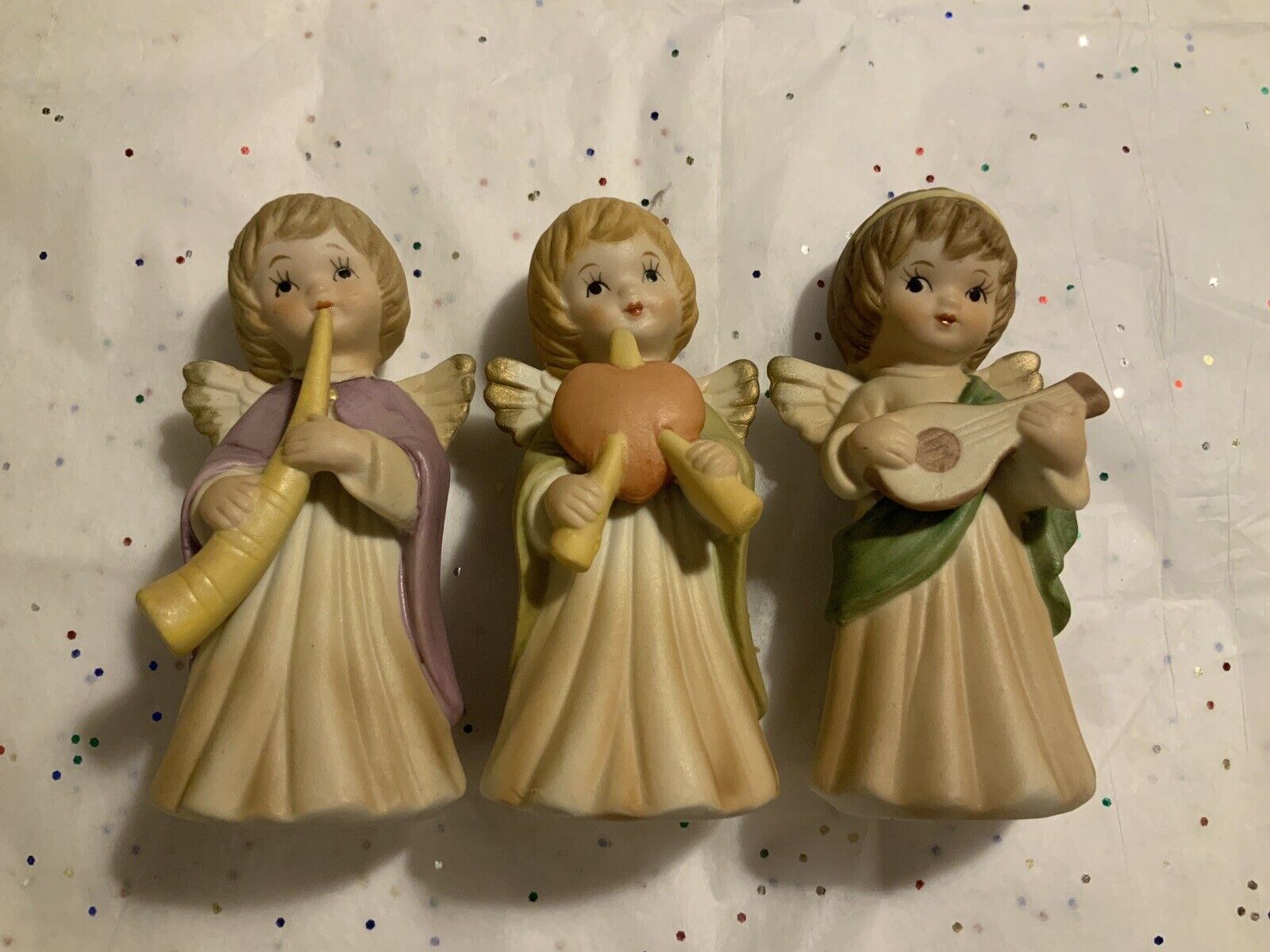 Vintage Set Of 3  Lefton  Heart Angel Figurines