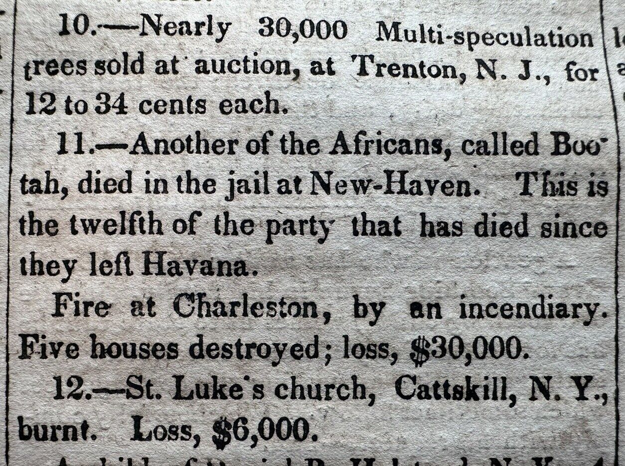 1839 Amistad Slave “Bootah” Death, Slavery Abolitionist Society, More Newspaper