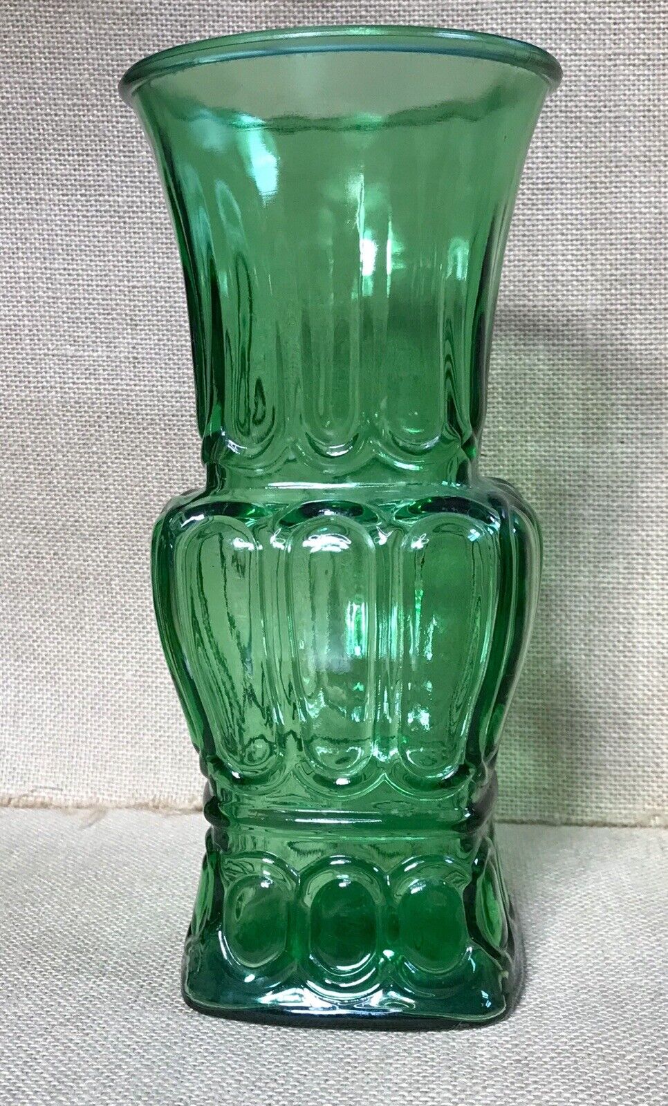 Vintage A L Randall Heavyweight Finger Thumbprint Flared Green Glass Vase MCM