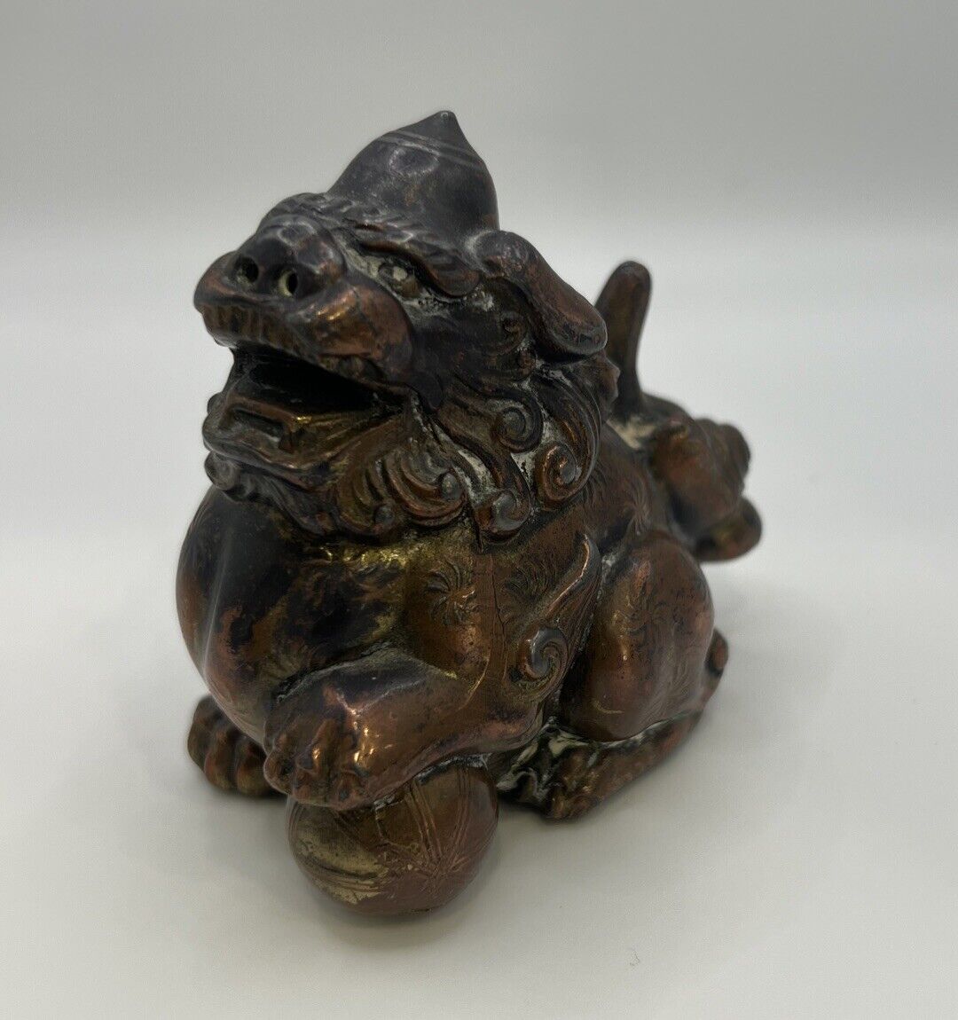 Rare Antique Bronze ￼FIGURINE,FOO DOG Asian Noise Holes