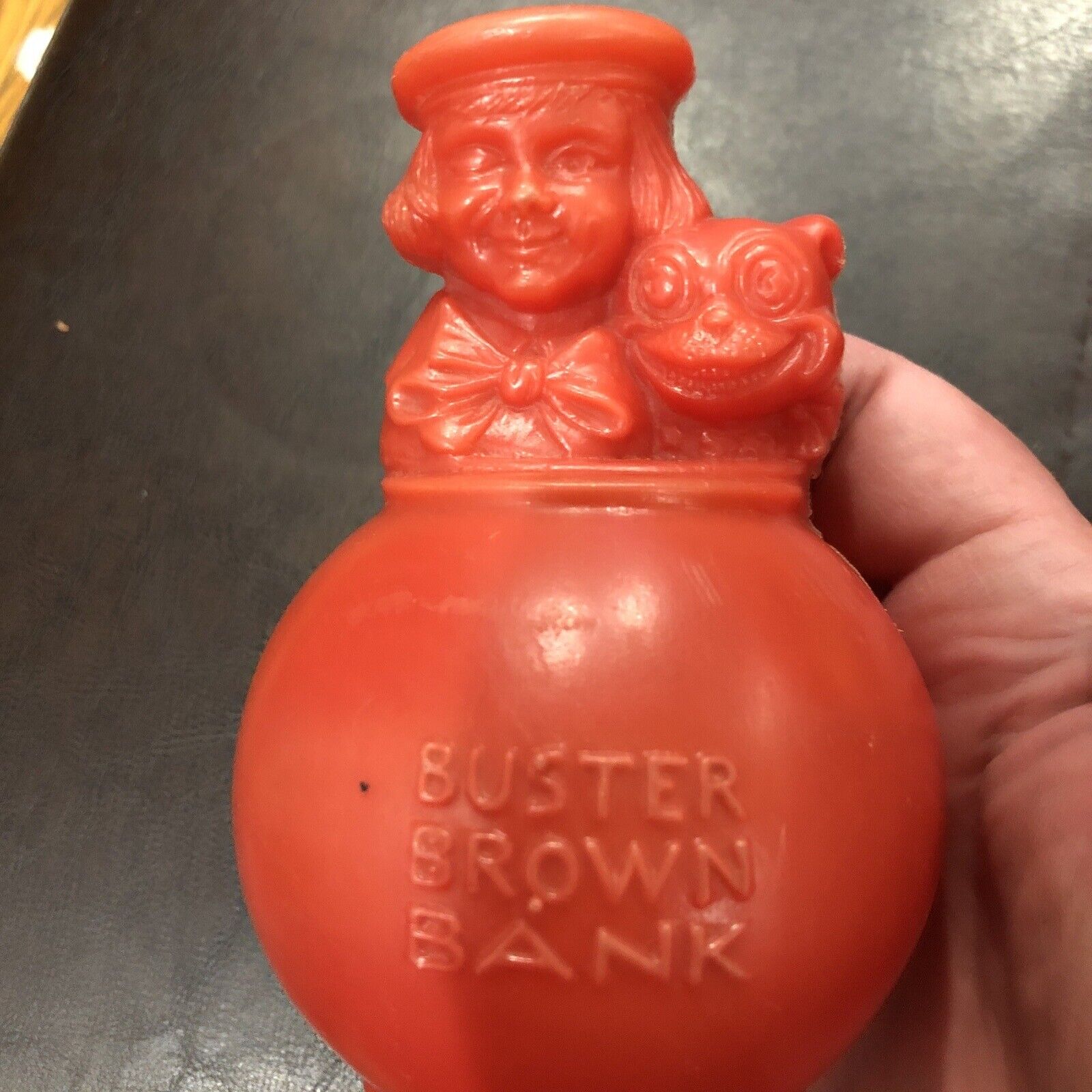 Vintage 1960's Red Plastic Mold Buster Brown Bank