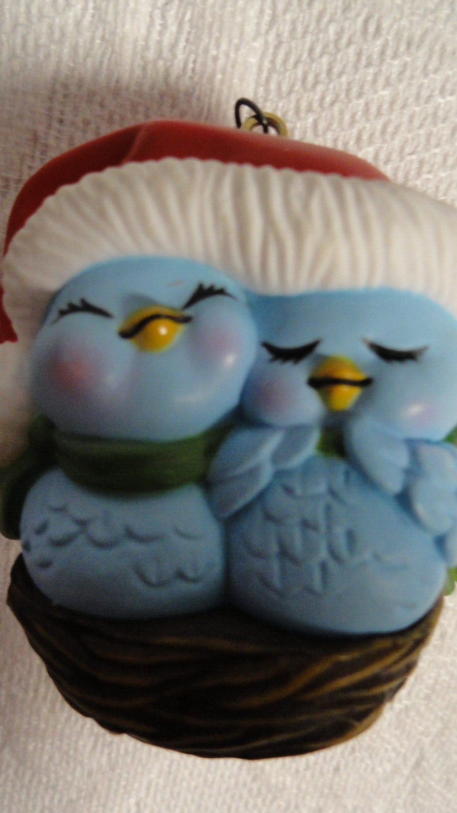 Vintage Christmas Bluebirds Cuddling in Nest by Avon 1982