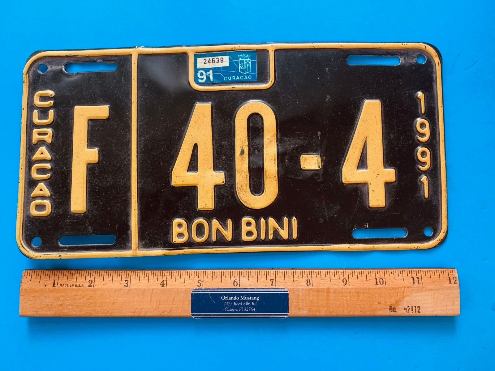 1991 Curacao Bon Bini License Plate Car Tag F 40 - 4 Islands #54