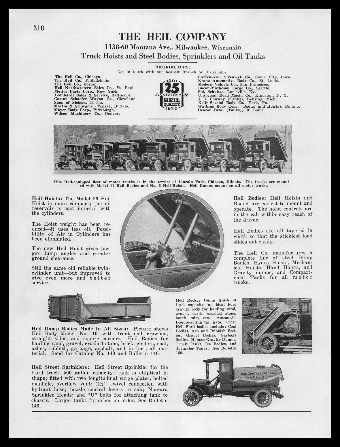 1926 Heil Co. Milwaukee Truck Hoists Steel Bodies Sprinklers Oil Tanks Print Ad