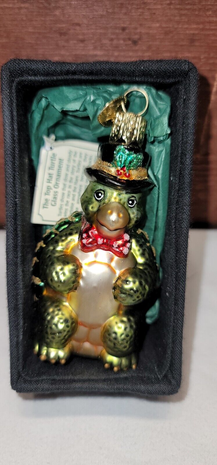 Merck Family\'s Old World Christmas Glass Top Hat Turtle Ornament