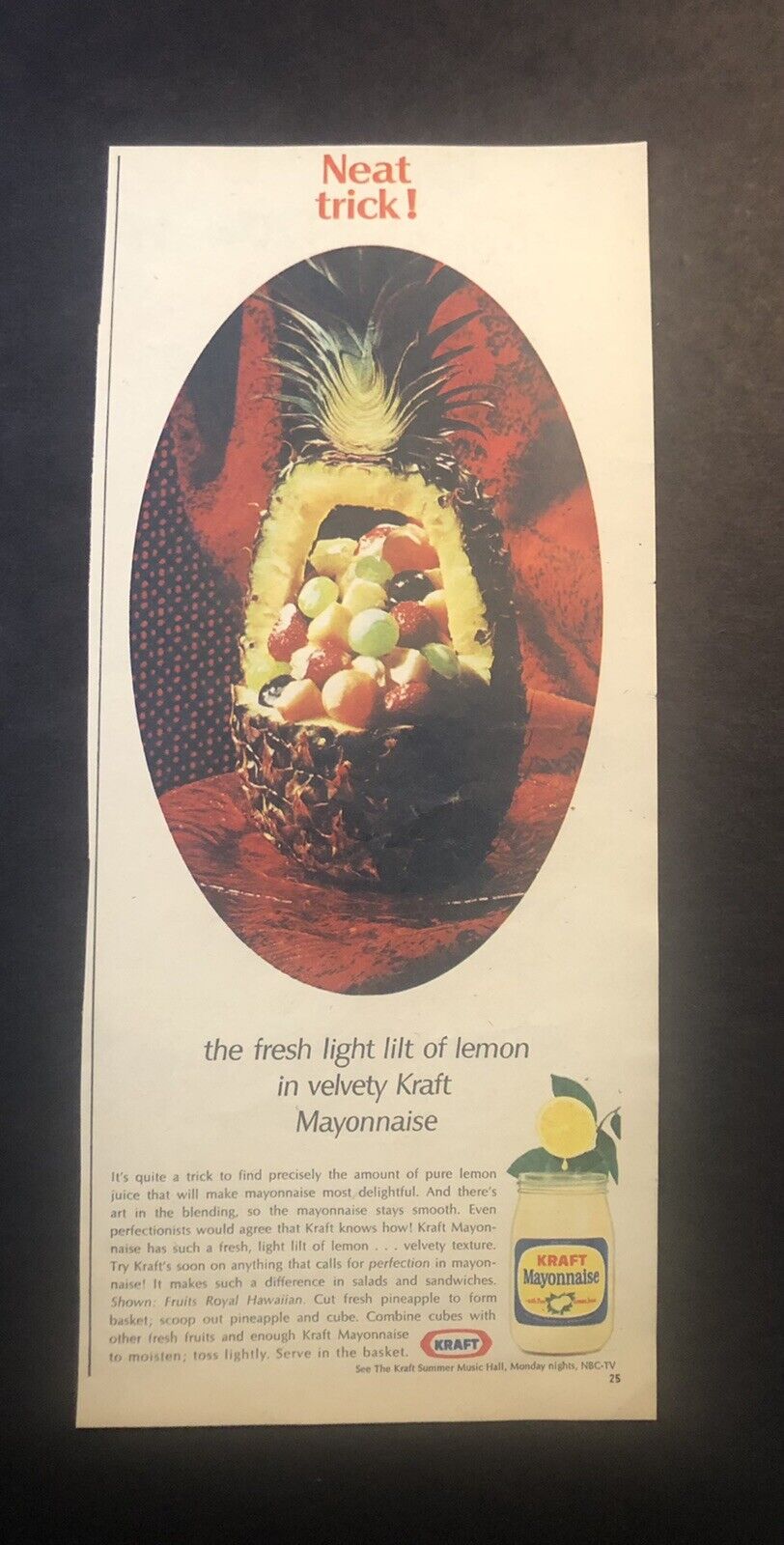 1960’s Kraft Mayo Fruit Pineapple Theme Magazine Ad