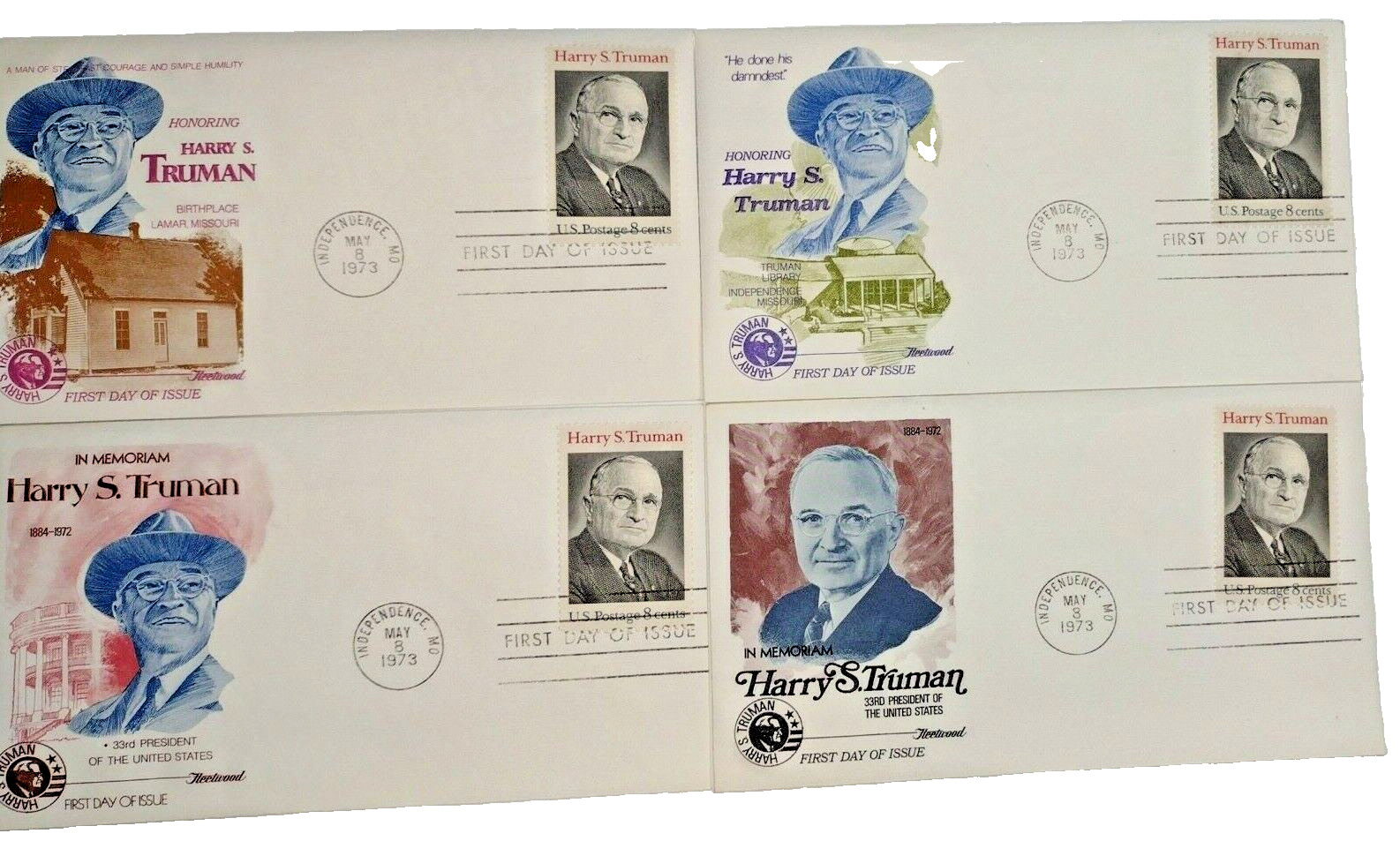Vintage 1973 Harry S Truman 33rd US President: Set of 4 USPS -First Day Covers