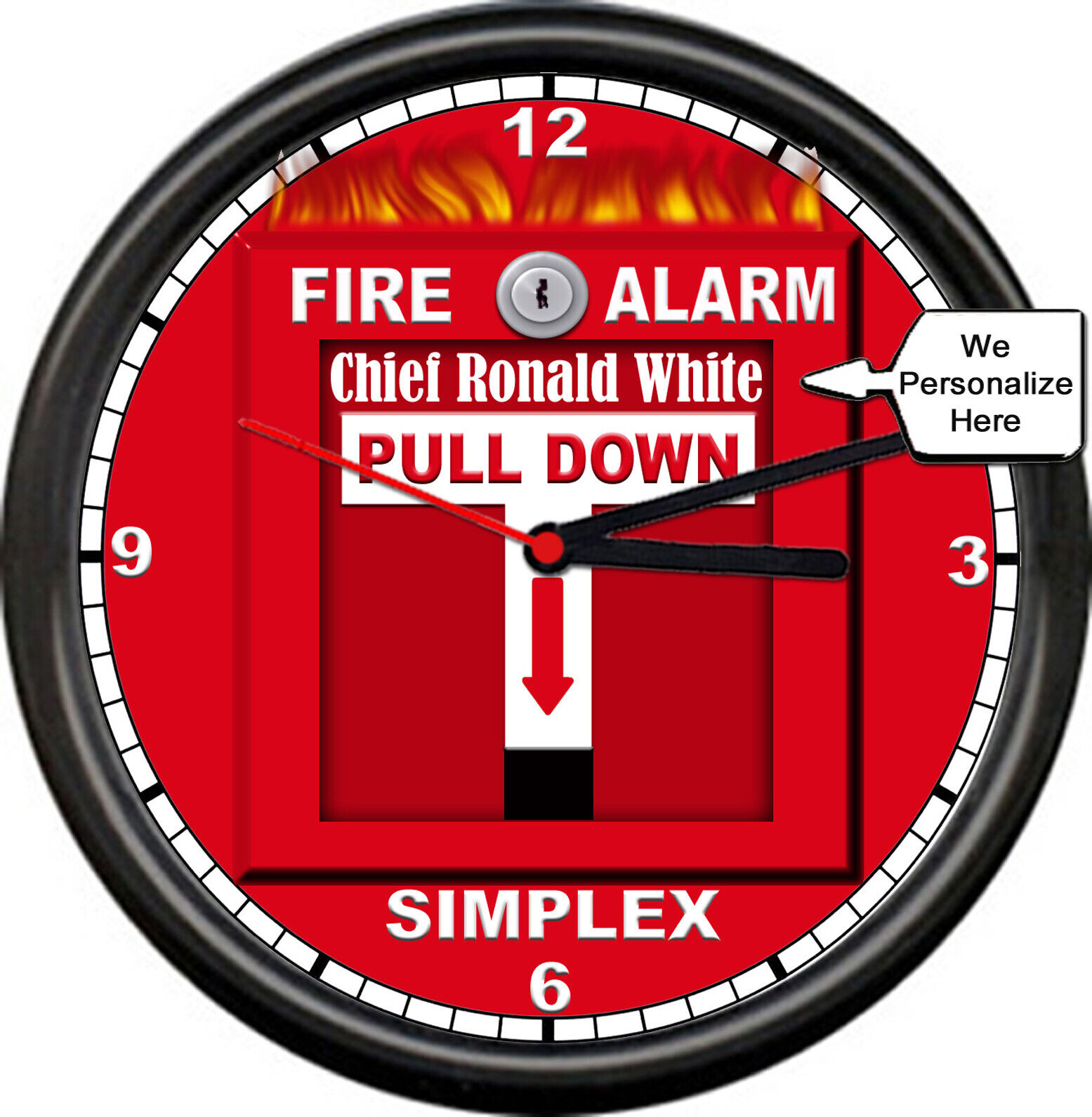 Personalized Fire Fighter Department Captain Lieutenant Fireman Sign Wall Clock