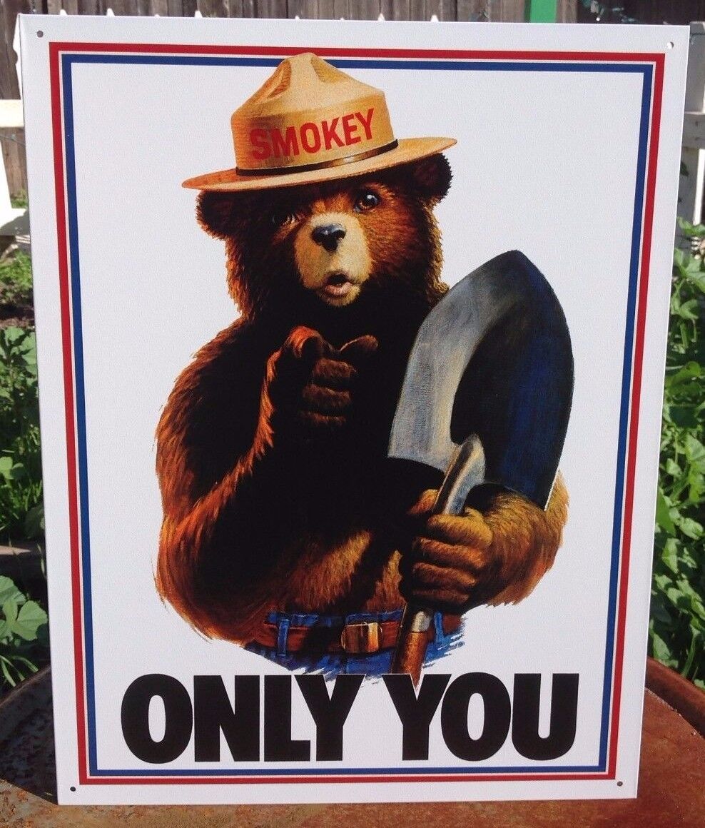 Smokey the Bear Only You Can Prevent Fire Tin Metal Sign Vintage Garage Classic