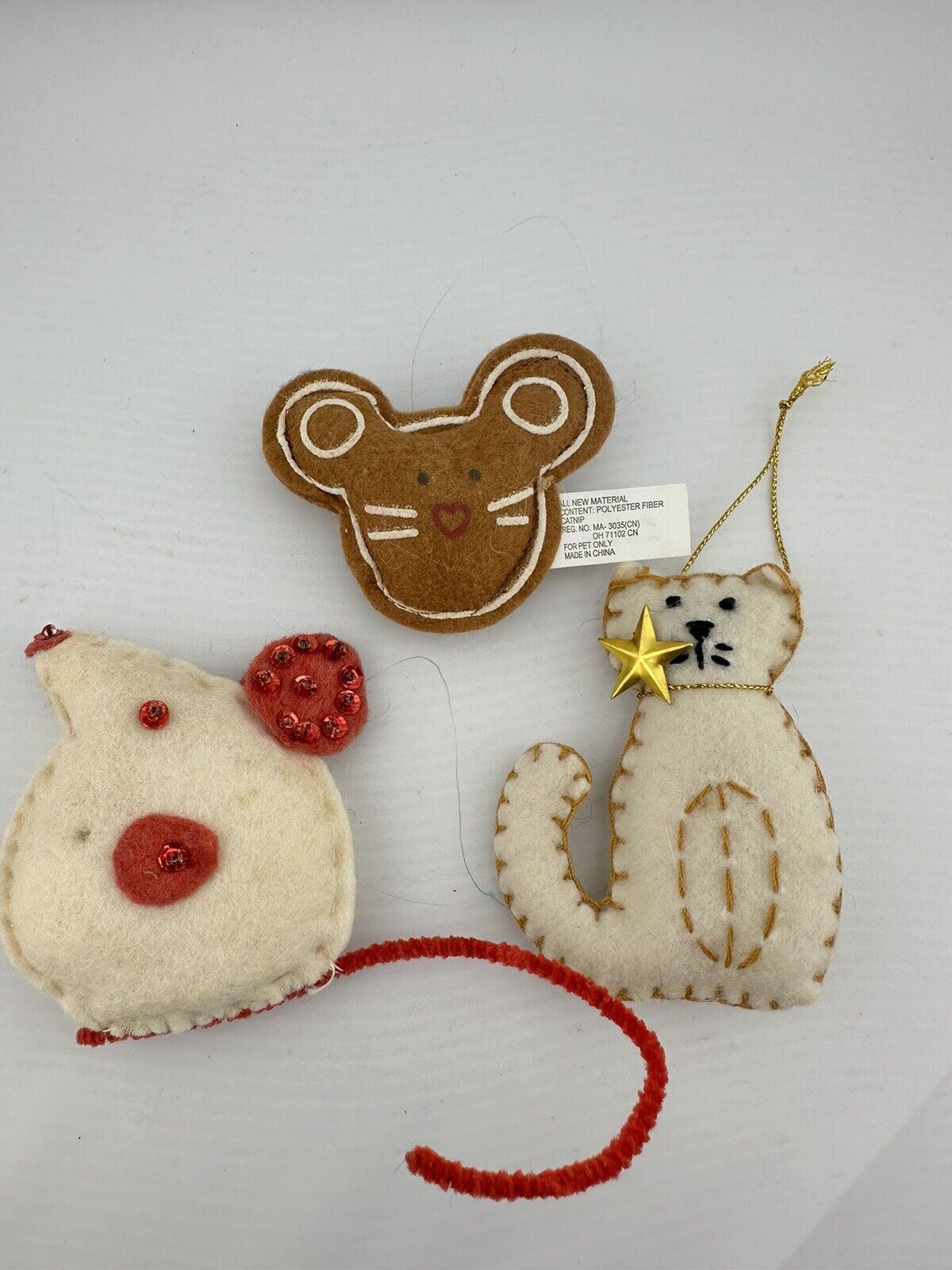 Vintage Handmade Felt Christmas Ornaments Lot Mouse Cat