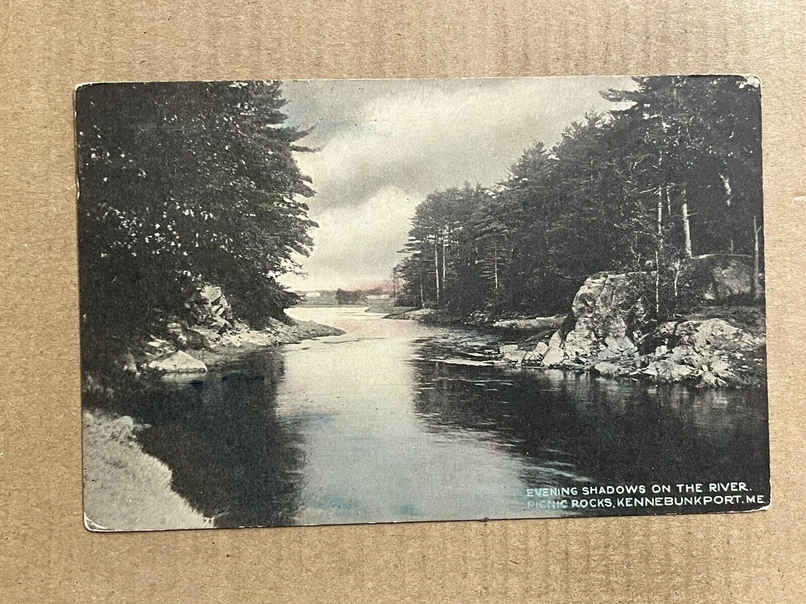 Postcard Kennebunkport ME Maine Picnic Rocks River Vintage UDB Hand colored