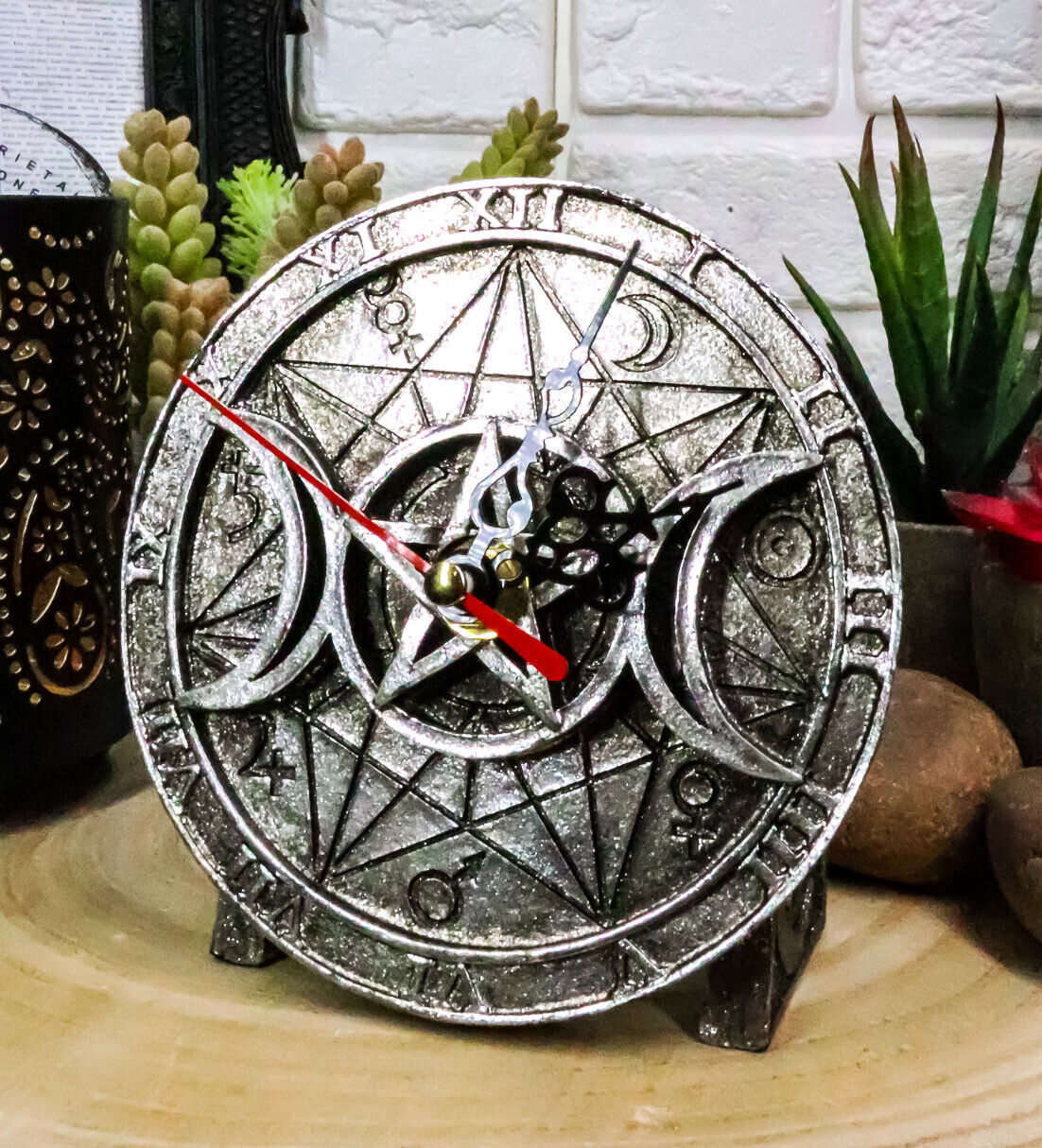 Ebros Wicca Triple Moon Goddess Witches Grimoire Symbols Analog Desktop Clock