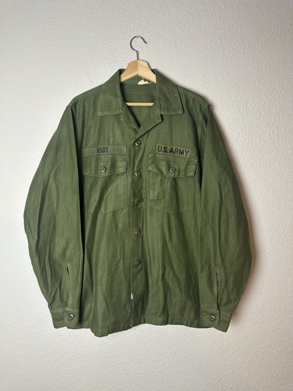 Vintage 60s OG 107 Cotton Sateen US Army Shirt Field Size 16 1/2x36 Vietnam