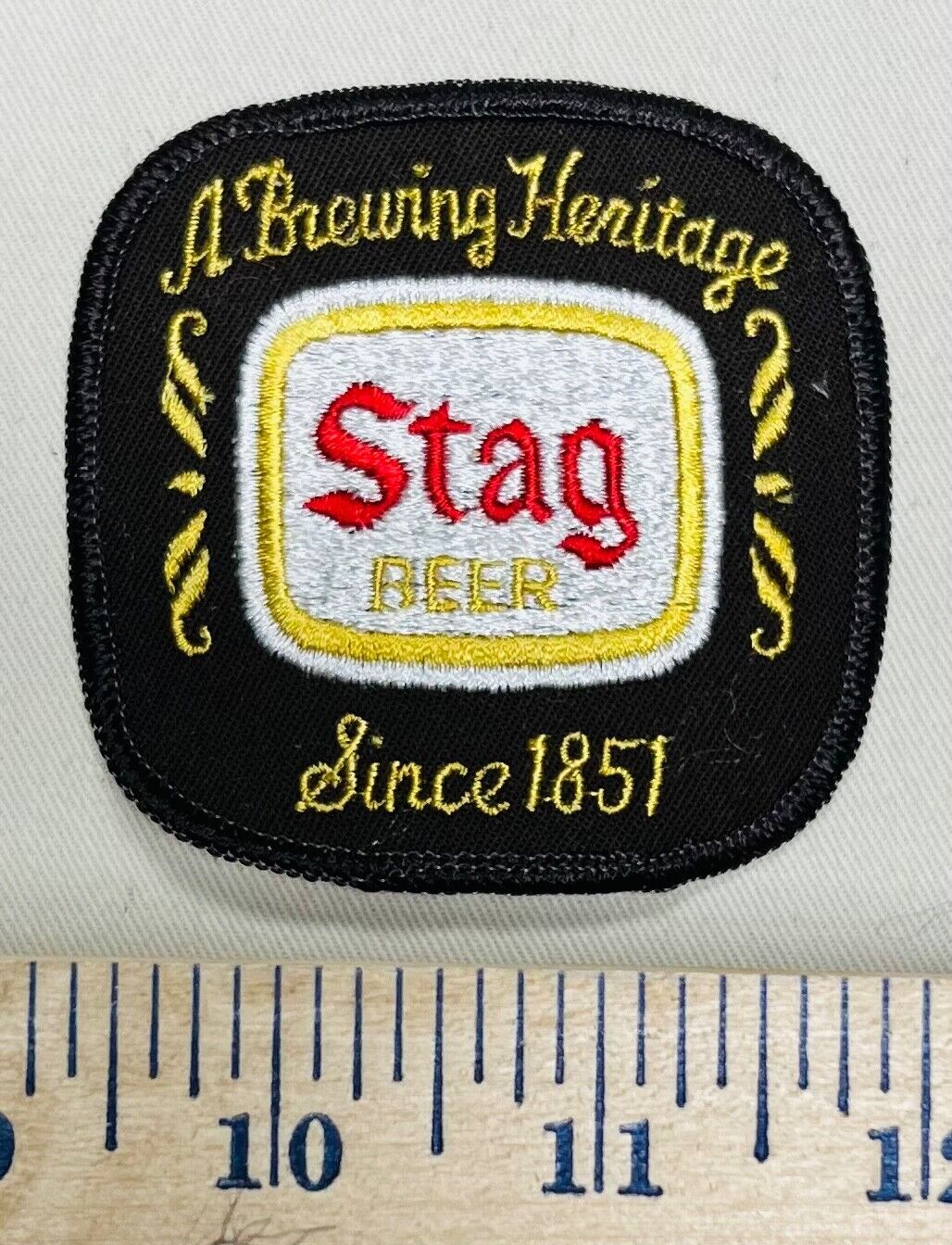 Vintage Embroidered “A Brewing Heritage Since 1851”Stag Beer Patch 3 X 3 1/2”.